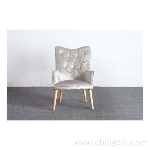 Buttoned Grey Velvet Fabric Armed Leisure Chair